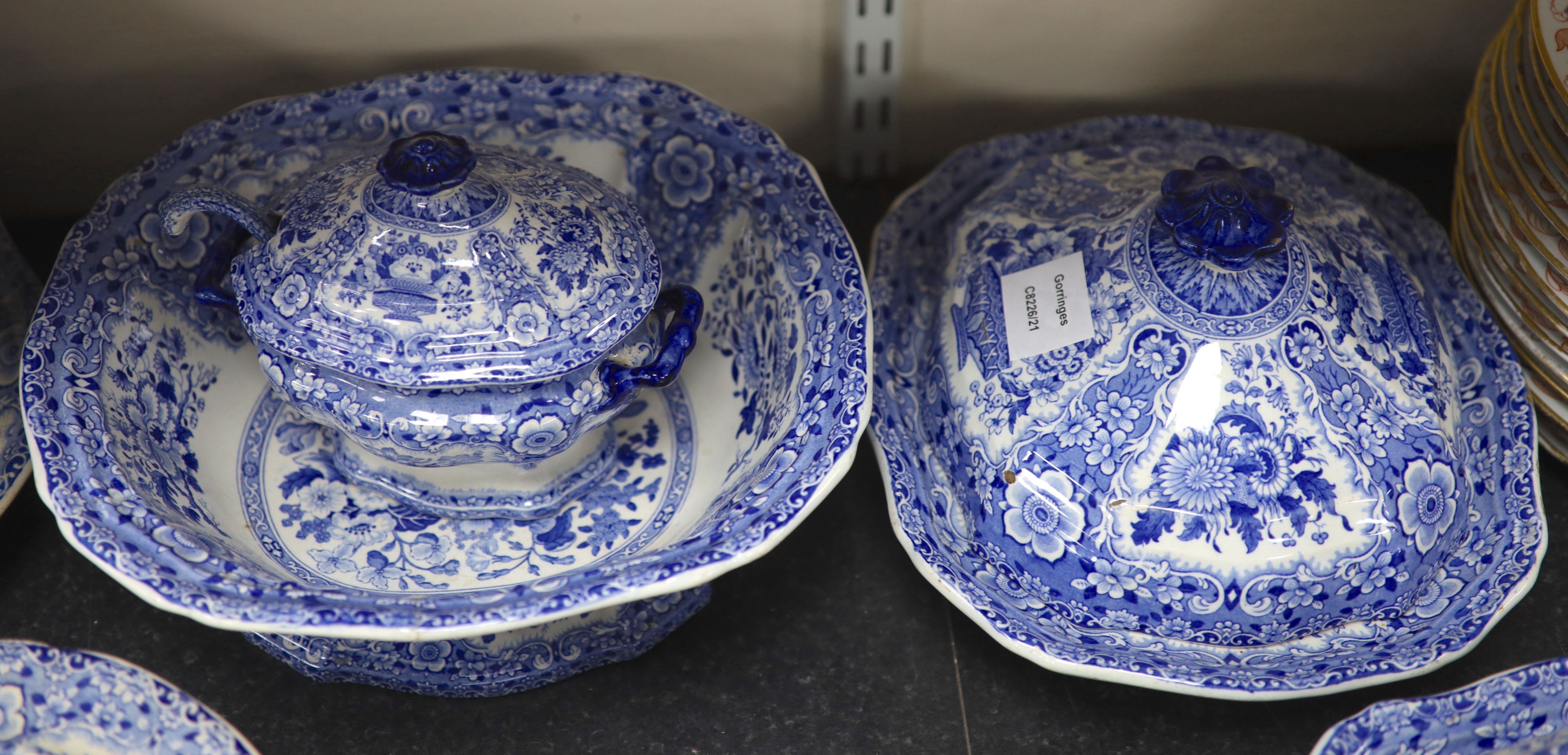 An extensive Minton filigree pattern blue and white dinner service, c.1830,